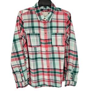 Sonoma Plaid Flannel Shirt Button Up Pink Green White Women's Size L Y2K
